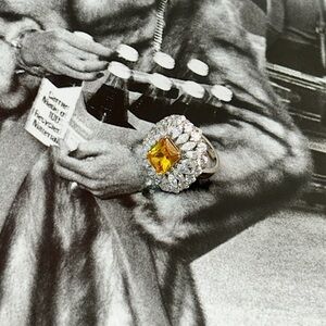 Res Sterling Silver Squared Yellow Stone Cocktail Statement Ring
